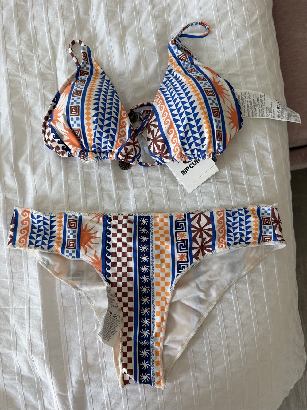 Rip Curl Blue, Orange & Brown Patterned Bikini Set